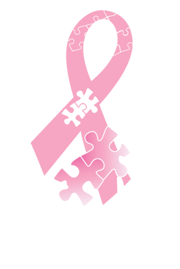 Pink ribbon with puzzle pieces for Breast Cancer Awareness Month