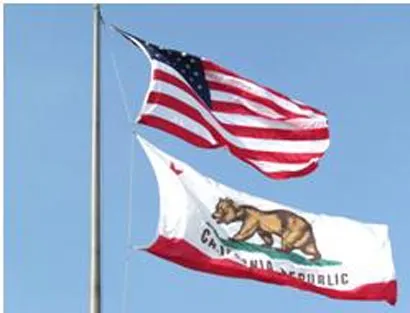Flying American Flag and California State Flag