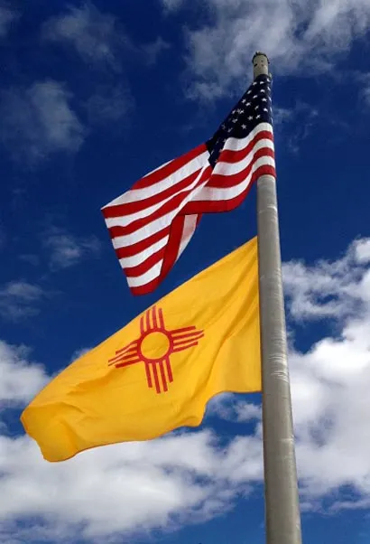 New Mexico Flag Flying Under the American Flag