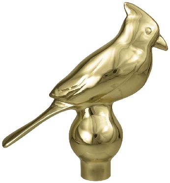 Cardinal Flag Pole Ornament w/ Spindle - 6 1/2" - Gold Finish
