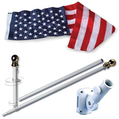 U.S. Flag Set - 2 x 3  Embroidered Nylon Flag and 6 Spinning Flag Pole