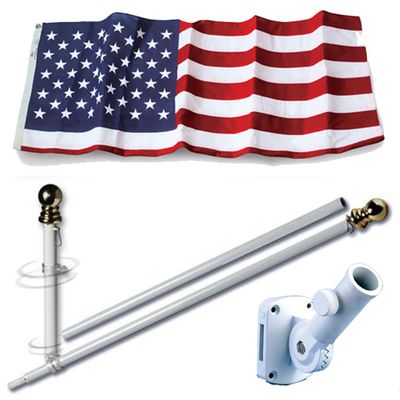 U.S. Flag Set - 3 x 5  Embroidered Polyester Flag and 7 Spinning Flag Pole