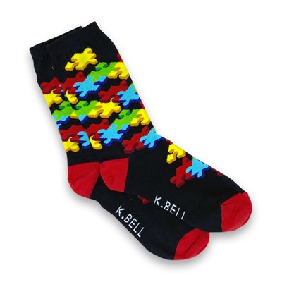 Colorful Jigsaw Puzzle Pattern Socks - Women