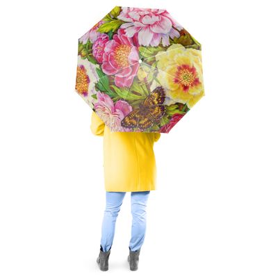 Flower & Butterfly Full Size Canopy Umbrella with Auto Extend