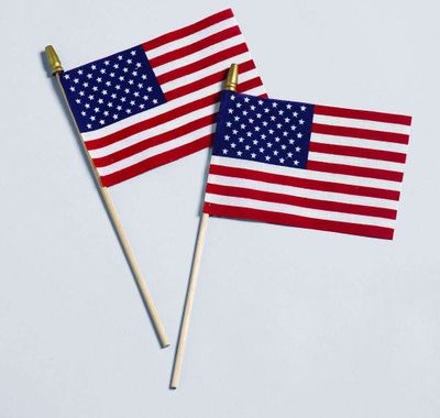 12" x 18" American Stick Flag w/ Spear - Cotton No Fray U.S. Stick Flag